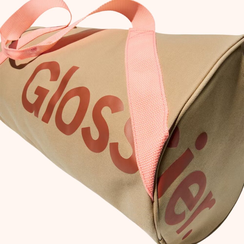 Glossier Duffle Bag Medium 20"x10"x10" Brown Pink Desert Rose Zip Strap Canvas - Picture 3 of 6